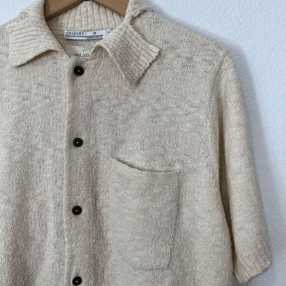 Criquet Beige Knit Organic Cotton Button Down Sweater Men's Size Medium - Picture 3 of 8